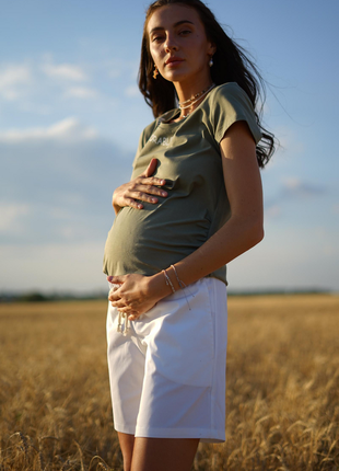 Футболка для вагітних, майбутніх мам колір хакі (футболка для вагітних хакі)4 фото