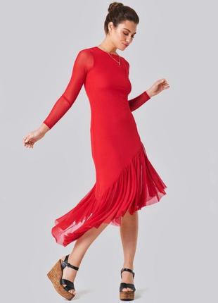 Червона сукня-сітка з довгим рукавом na-kd