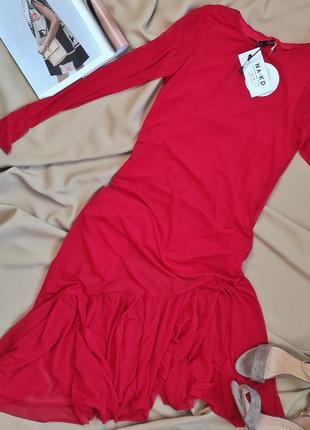 Червона сукня-сітка з довгим рукавом na-kd3 фото