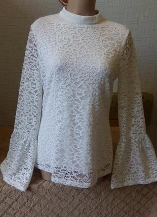 Белая кружевная блузка  туника comma с длинным рукавом