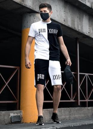 Sad smile мужской летний комплект (футболка+шорты) бело-черный