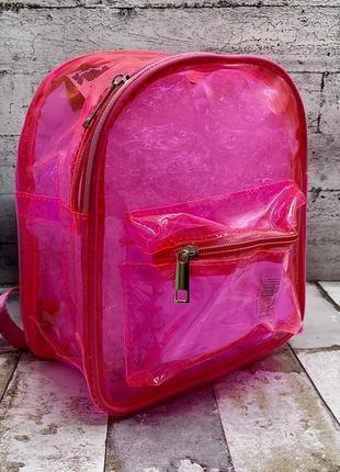 Силиконовый рюкзак прозрачный, мини, міні, силіконовий, прозорий, ранець, малиновый