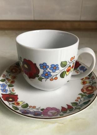 Вінтажна порцелянова чашка і блюдце угорщина, kalocsa porcelain