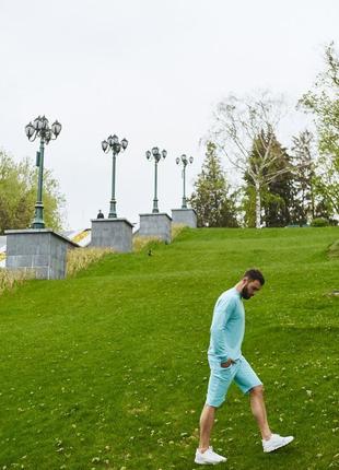 Мужской спортивный комплект оверсайз летний кофта + шорты мятного цвета літній чоловічий комплект4 фото