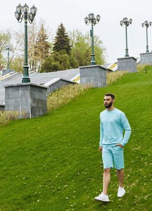 Мужской спортивный комплект оверсайз летний кофта + шорты мятного цвета літній чоловічий комплект3 фото