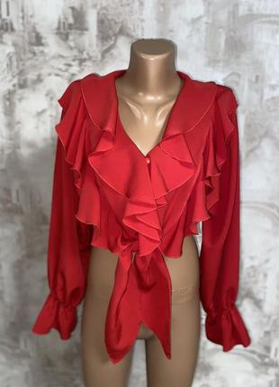 Укорочённая красная блузка с воланами,завязки(012)2 фото