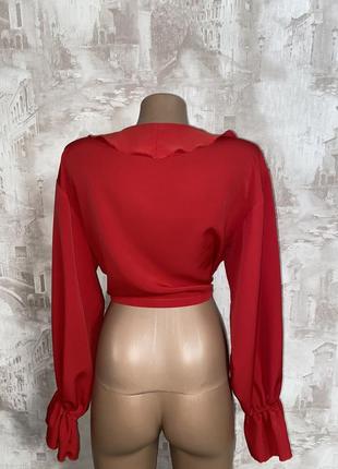 Укорочённая красная блузка с воланами,завязки(012)3 фото