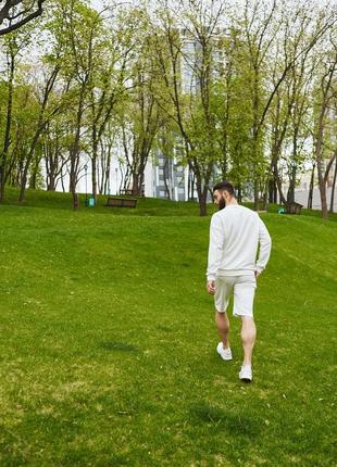 Мужской спортивный комплект оверсайз летний кофта + шорты белого цвета літній чоловічий комплект6 фото