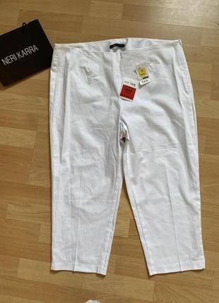 Укорочені білі штани котонові штани батал marks & spenser