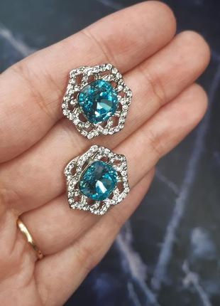 💙 серьги xuping с кристаллами swarovski 🧊2 фото