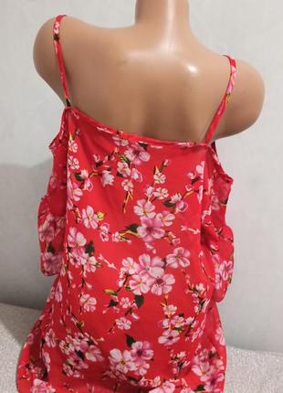 Женская шифоновая блуза с открытыми плечами, цветочный принт.3 фото