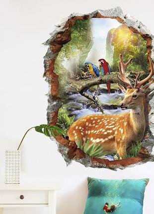 Интерьерная наклейка 3d олень 70х50см винил пвх +подарок