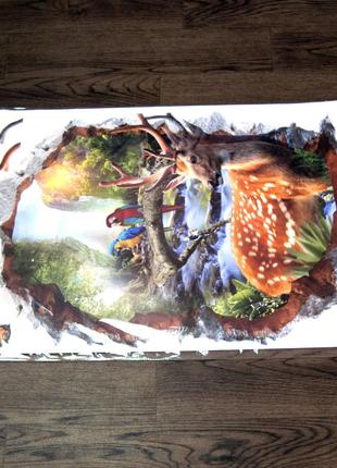 Интерьерная наклейка 3d олень 70х50см винил пвх +подарок