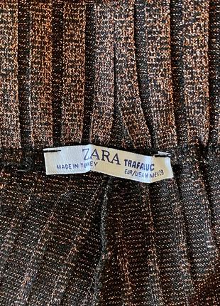 Брюки zara коричневые клёш от колена с блёстками люрекс стрейч9 фото