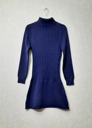 Тёплое платье-свитер синее с воротником длинный рукав демисезон зима на дівчину4 фото