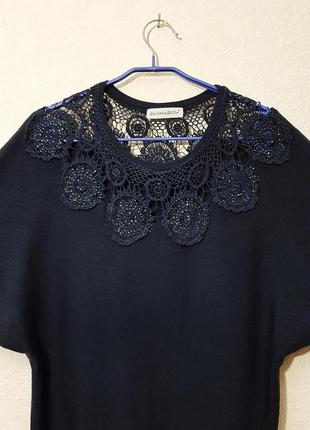 Gajiakaqiusa брендовая замечательная кофта синяя вязаная верх с кружевом женская очень приятная р484 фото