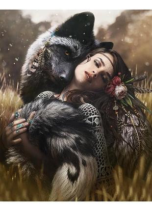Картина по номерам vl va 3077 ник таинственная природа волк девушка