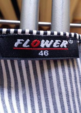 Блуза из атласной ткани черно-белая полоска приталенная рукав-фонарик flower2 фото