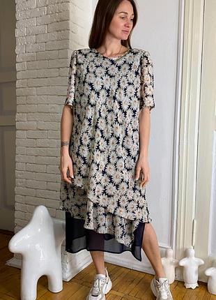 Платье в ромашках из шелкового шифона италия