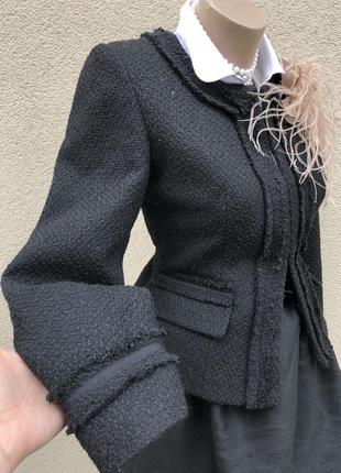 Чёрный,букле,твидовый жакет,пиджак,блейзер офисный с бахромой в стиле шанель,италия3 фото