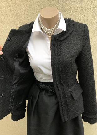 Чёрный,букле,твидовый жакет,пиджак,блейзер офисный с бахромой в стиле шанель,италия4 фото
