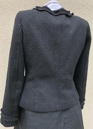 Чёрный,букле,твидовый жакет,пиджак,блейзер офисный с бахромой в стиле шанель,италия5 фото