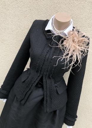 Чёрный,букле,твидовый жакет,пиджак,блейзер офисный с бахромой в стиле шанель,италия10 фото