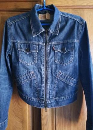 Винтажная брендовая короткая темно синяя джинсовая курточка (оригинал)