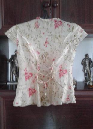 Натуральная батистовая блузка с розовым рисунком per una2 фото