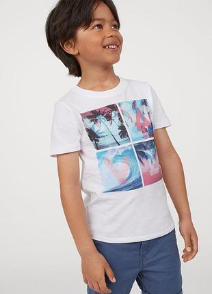 Футболка h&m 98-116 см 2-6 років для хлопчика біла wave - нова колекція!