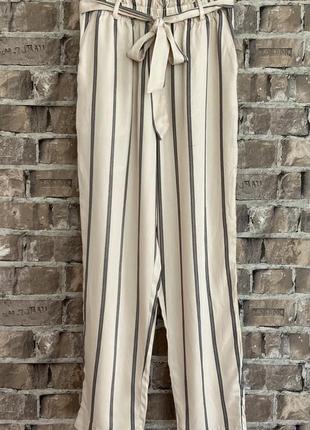 Літні брюки з поясом , кишенями та закотом, h&m,смужка, розмір м4 фото