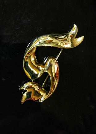 Большая винтажная американская брошь лента крупная золотистая металлическая