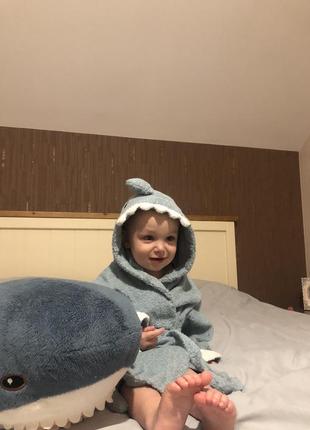 Дитячий халат - дитячий банний халат з капюшоном - акула2 фото