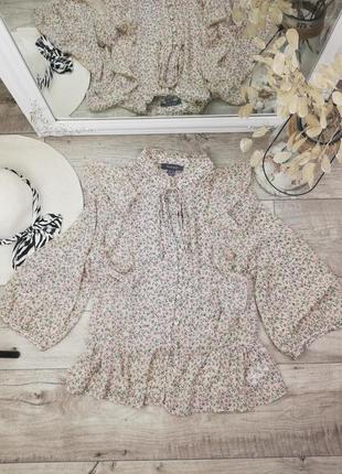 Фирменная милая шифоновая блуза в цветы с рюшем на пуговках  primark1 фото