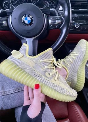 Классные женские кроссовки унисекс adidas yeezy boost 350 серые с салатовым 36-45 р6 фото