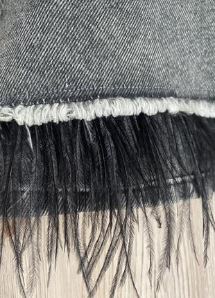 Джинсовая юбка / юбка с перьями / джинсовая юбка миди / высока посадка3 фото