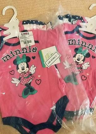 Комплект из 3 бодиков minnie mouse для малышки, 3-6 и 6-9 мес