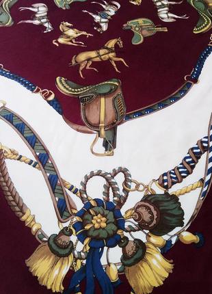 Винтажный бордовый платок с лошадьми в стиле hermes большой (115×117см.)5 фото