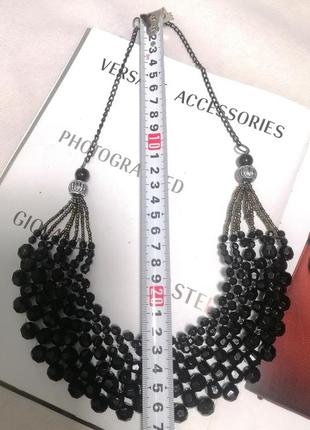 Черное колье ожерелье на шею с бусинами разного размера плетеное2 фото