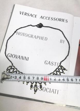 Колье ожерелье плетеное из бисера черное золотое4 фото