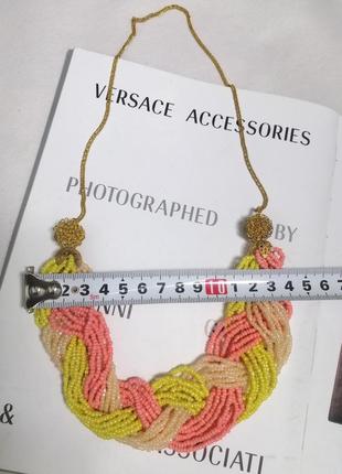 Колье ожерелье из бисера желтое розовое3 фото
