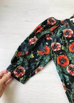Хлопкова блуза з об'єднання ємними рукавами в квітковий принт, маки від н&м❤️6 фото
