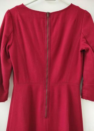 Темно-червоне вовняне плаття sisley з рукавом 3/4 і спідничкою а-силуету. яскраве міні для прохолодного4 фото