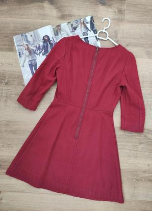 Темно-червоне вовняне плаття sisley з рукавом 3/4 і спідничкою а-силуету. яскраве міні для прохолодного6 фото