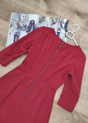 Темно-червоне вовняне плаття sisley з рукавом 3/4 і спідничкою а-силуету. яскраве міні для прохолодного7 фото