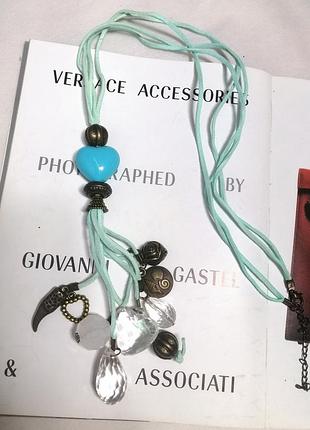 Бірюзова підвіска натуральна замша серце кристали