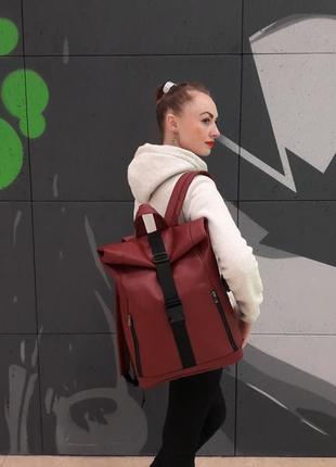 Рюкзак рол унісекс rolltop — бордо1 фото