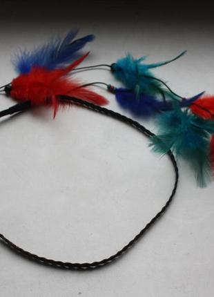Повязка на волосы с перьями хайратник в стиле хиппи, бохо разные цвета!2 фото