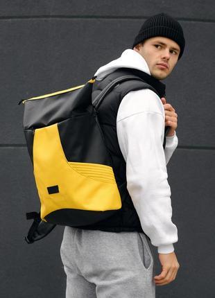 Мужской рюкзак ролл rolltop - чёрный с жёлтым1 фото