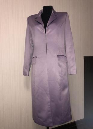 Плащ пиджак сатиновый атласный фиолетовый сиреневый миди3 фото